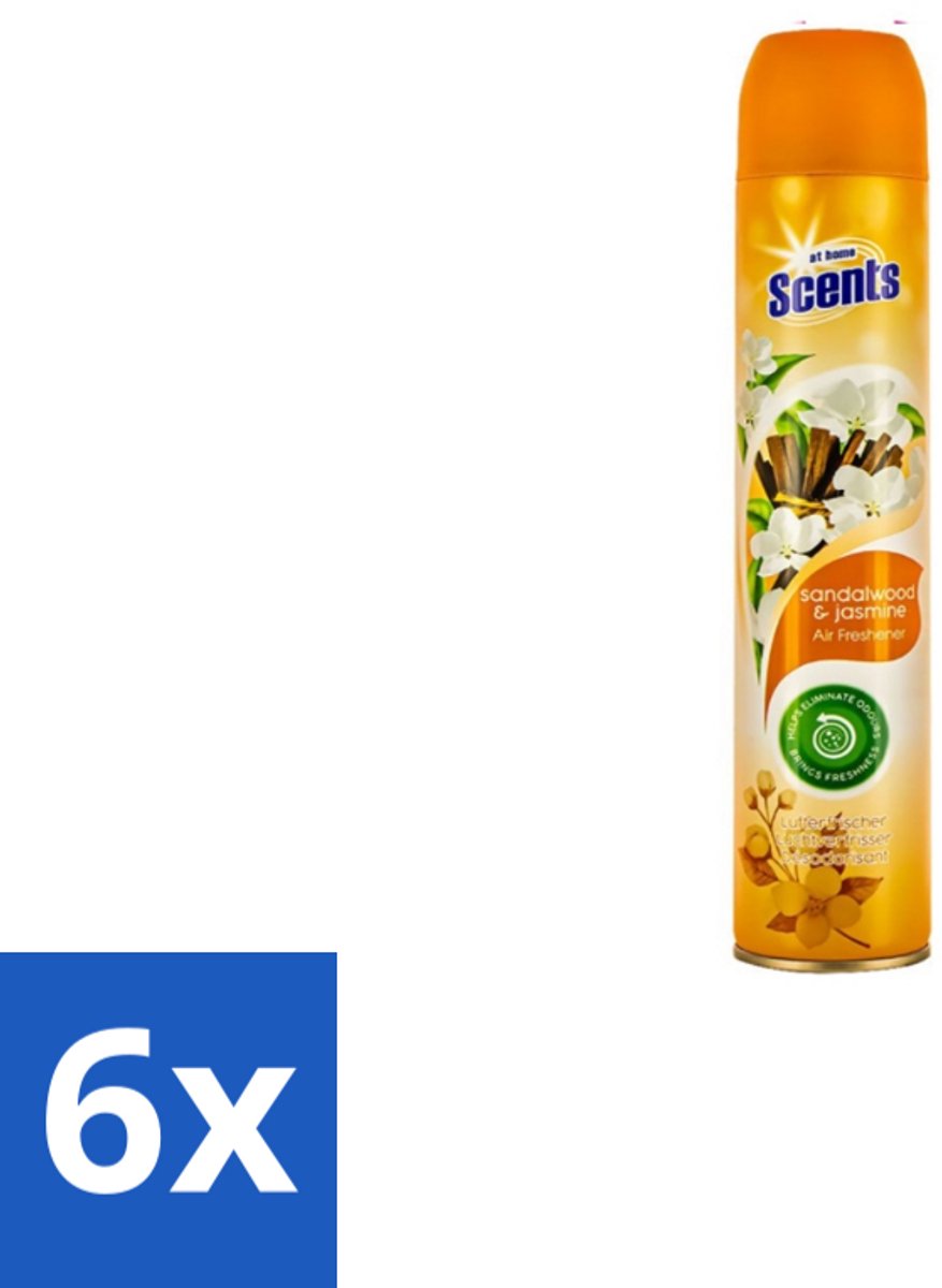 6 x At Home – Luchtverfrisser Spray – Sandalwood – Warm & Houtachtig - 400 ml - Luchtverfrisser - Geur - Sandelhout - Jasmijn - Geurneutralisatie