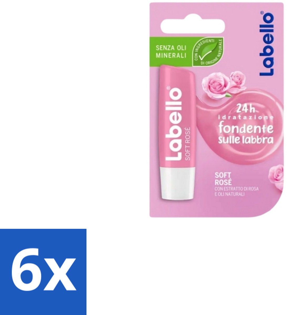 6 x Labello – Lippenbalsem – Soft Rosé - Lippenbalsem - Hydratatie - Rosé Lippen - Natuurlijke Glans - Verzorgde Lippen