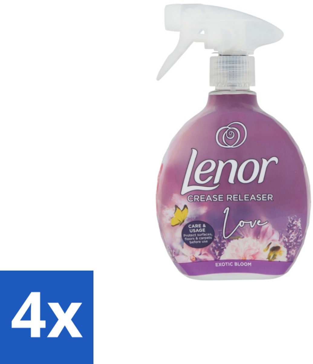 4 x Lenor – Crease Releaser Spray – Love Exotic Bloom – Kreukverwijderaar & Textielverfrisser – 500 ml - Kreukverwijderaar - Textielverfrisser - Stofverzachtener - Stofverfrisserspray - Kledingverzorging