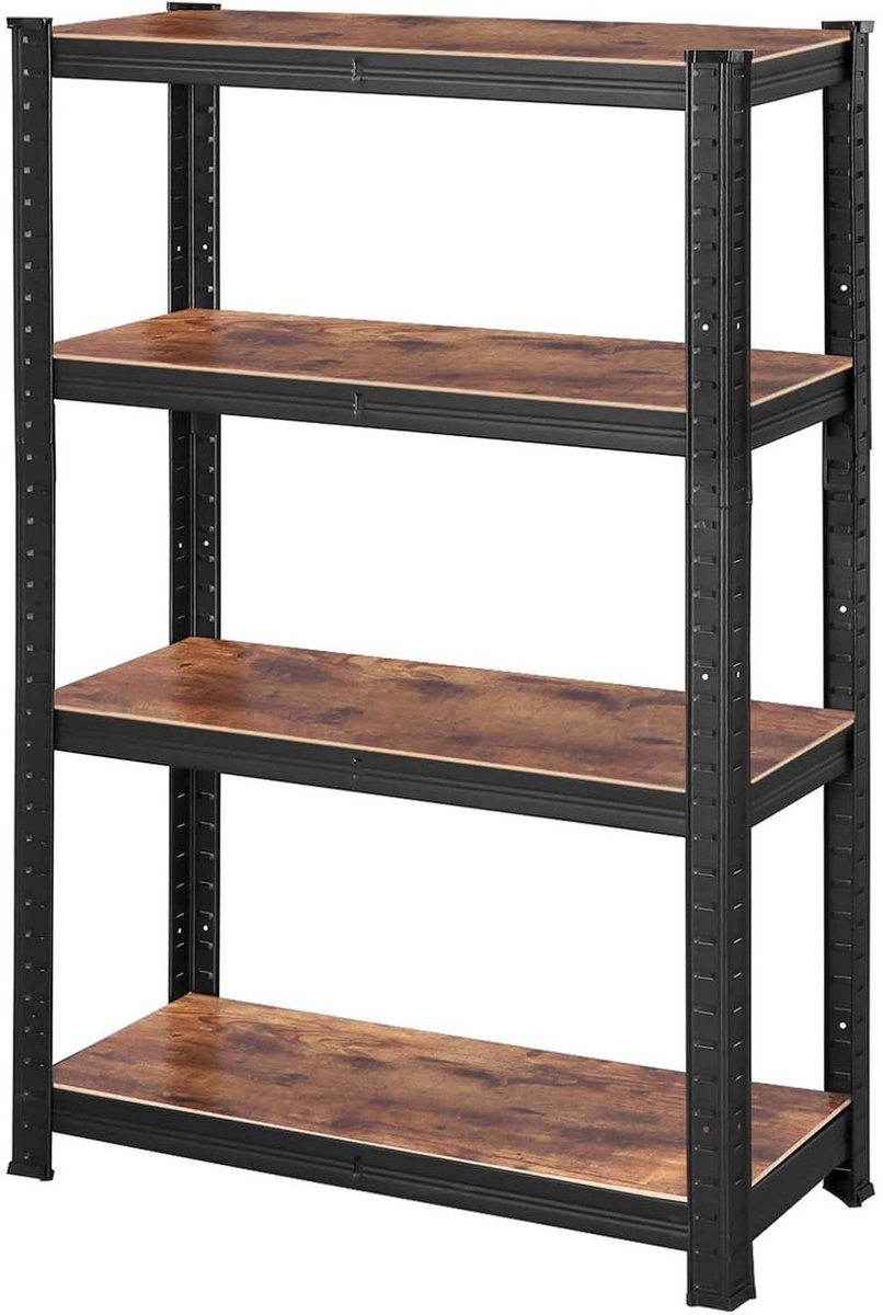 Opbergrek Opbergkast 40x80x160 cm Bruin+Zwart Industriële stijl stevig en duurzaam metalen frame 4 verstelbare legplanken Max. draagvermogen per plank 130 kg Kan worden verdeeld in 2 afzonderlijke lage rekken Geschikt voor keuken woonkamer en garage