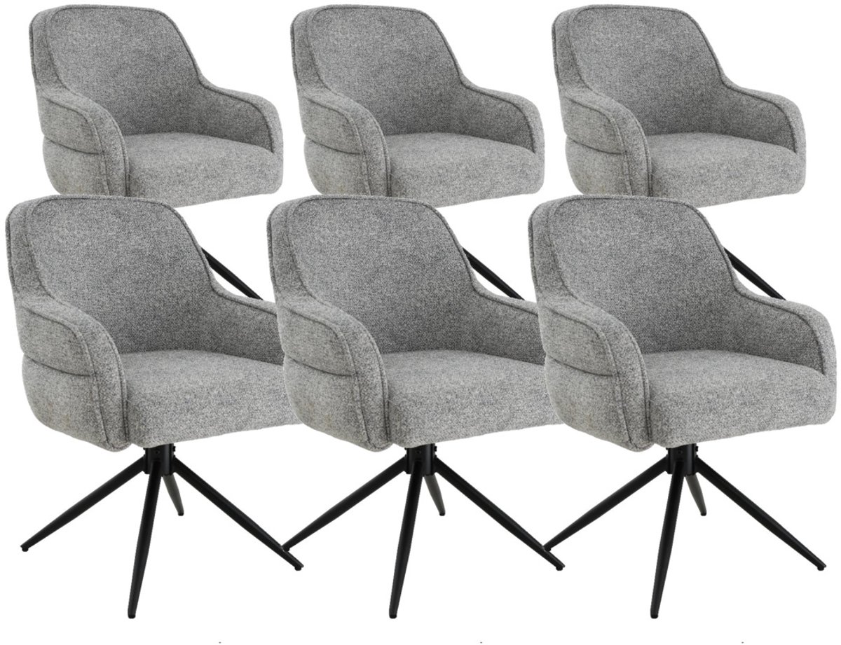 DS4U® - Loisa armstoel met terugdraaifunctie - Set van 6 - Grijs - Stof