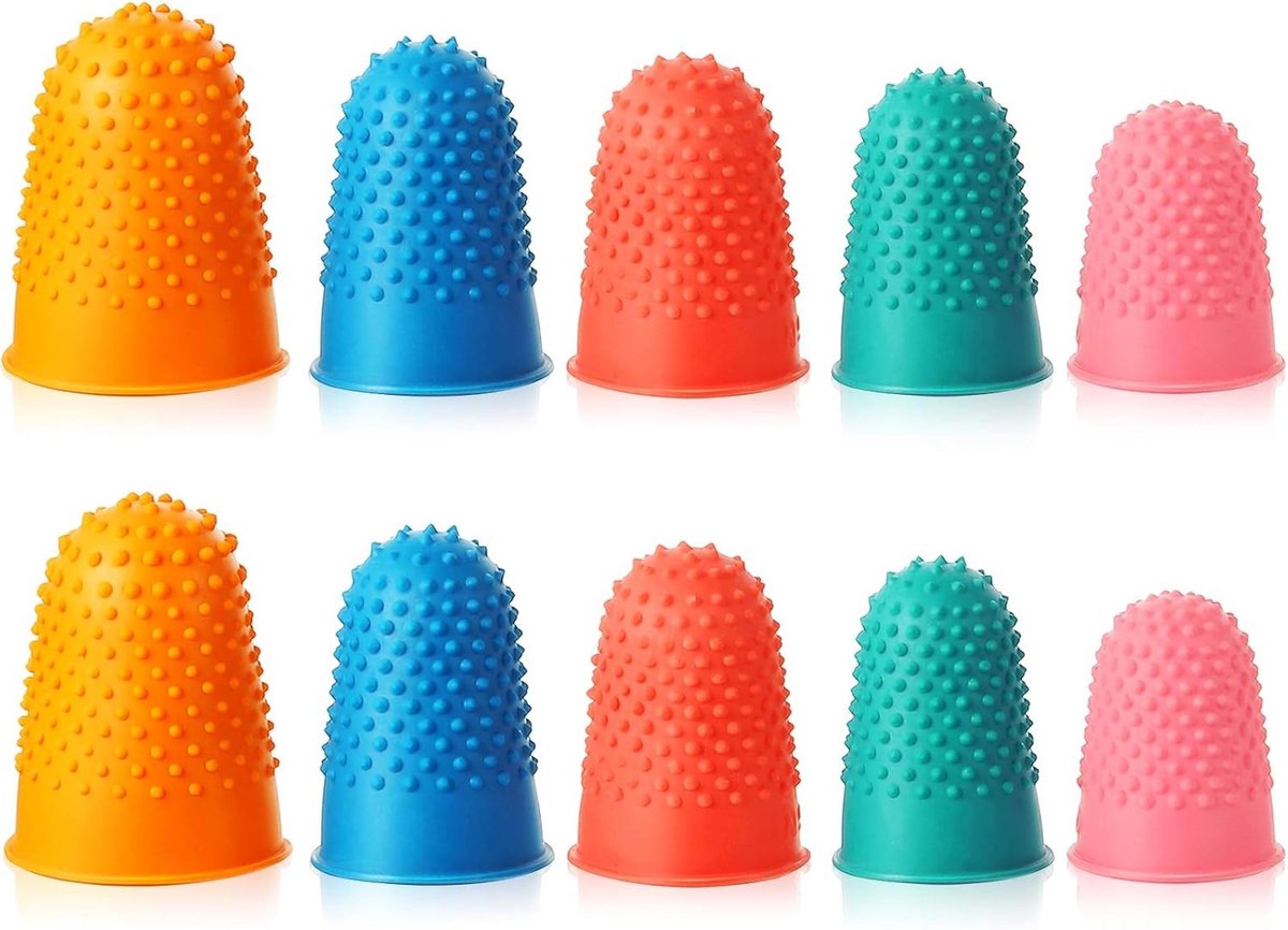 Dikke Herbruikbare Rubber Vingerpads voor Geld Tellen, Sorteren en Schrijven - 10 Stuks in 5 Maten en Kleuren met Opbergdoos
