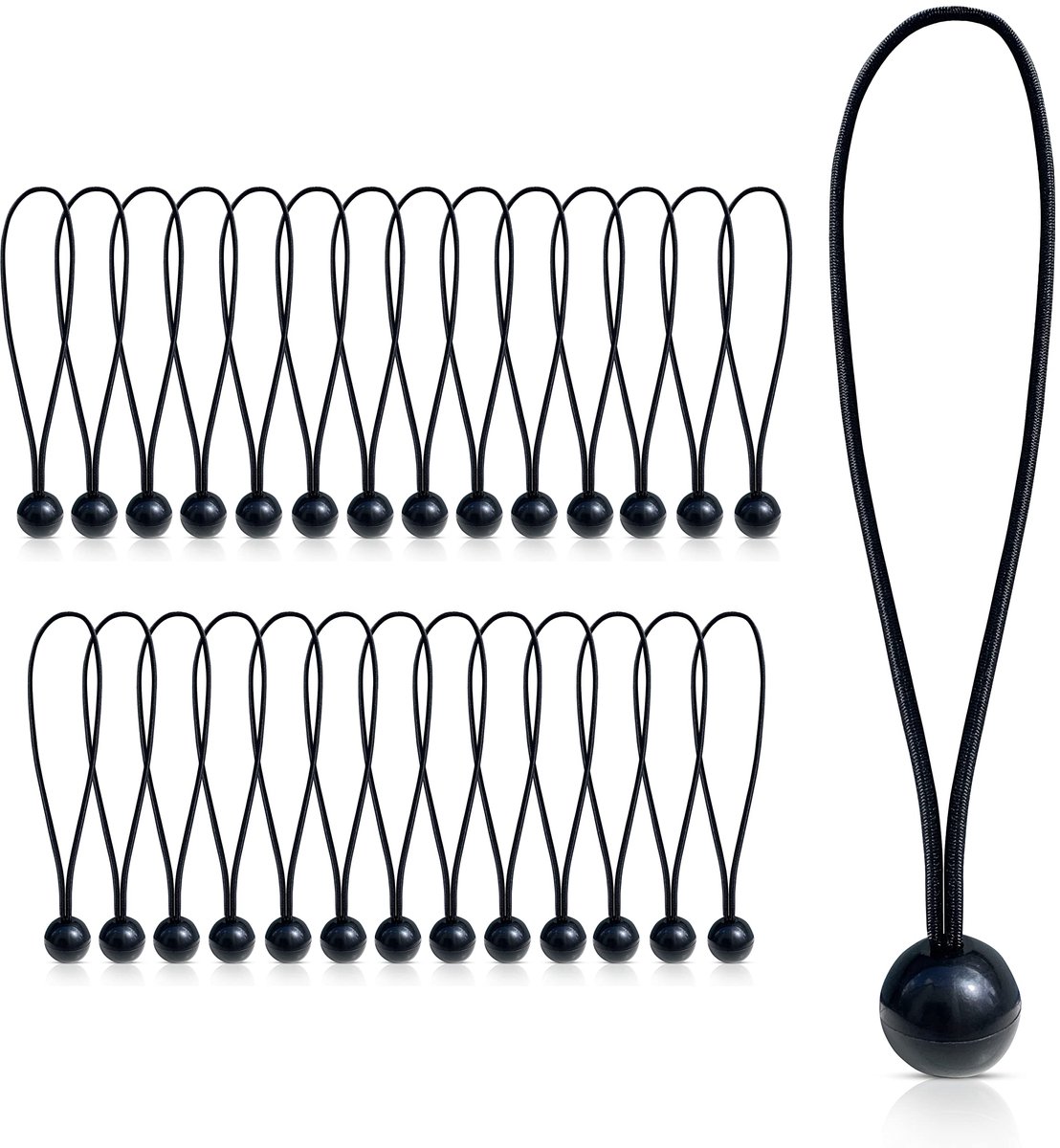 Elzusha- Spanbanden met Bal - Zware Spanelastieken - Elastiek voor Tent - Elastische Band voor Zeil - Elastiek met Haak - Perfect voor Buiten (28 stuks x 15 cm)