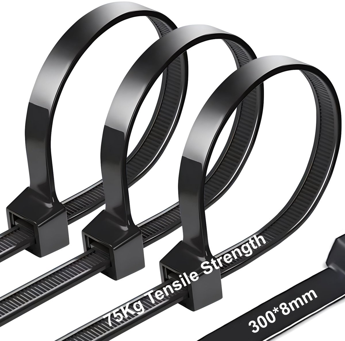 Elzusha - 100 Stuks Zwarte Kabelbinders 300 mm voor Kabelbeheer