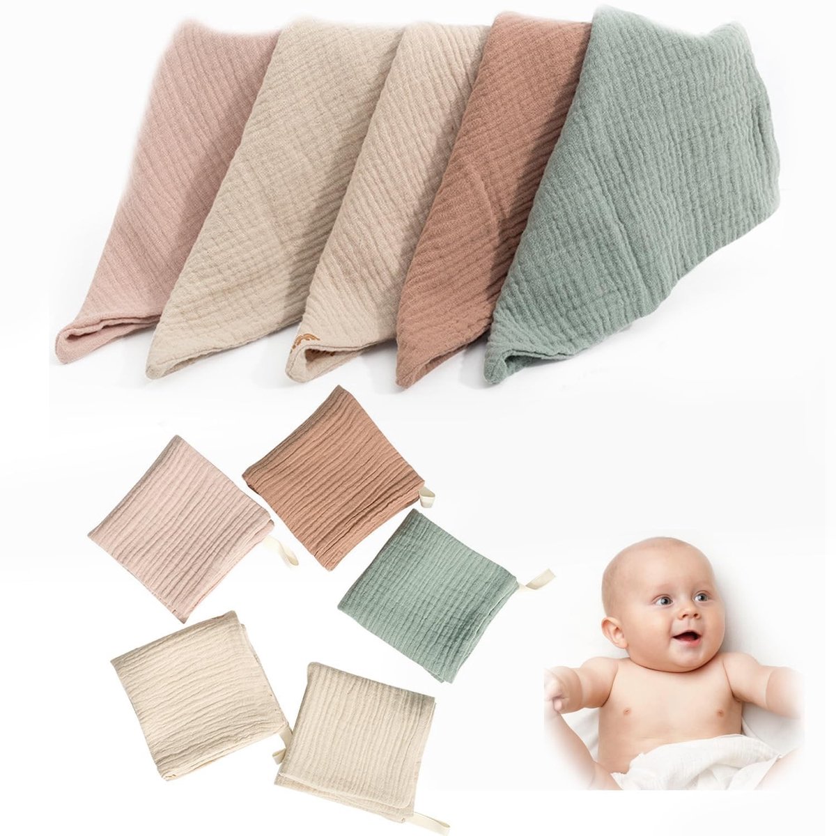 Elzusha - Chiffon Washandjes voor Baby's, 10 Stuks 23 x 23 cm