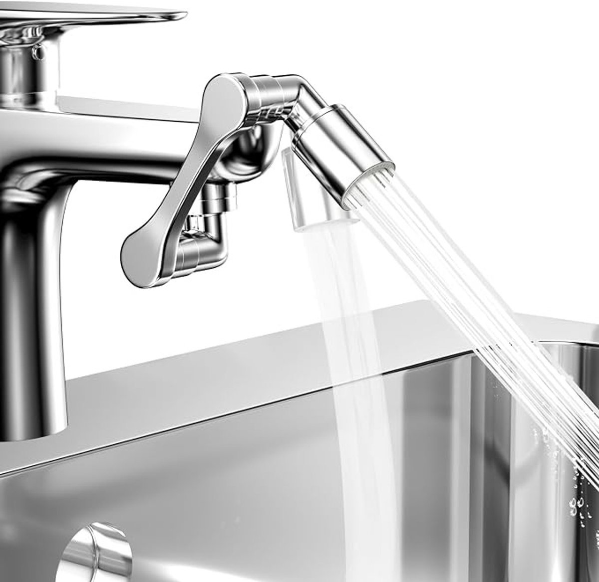 Kraanverlenging met 1080° draaibare arm, 2 waterstanden, verchroomd