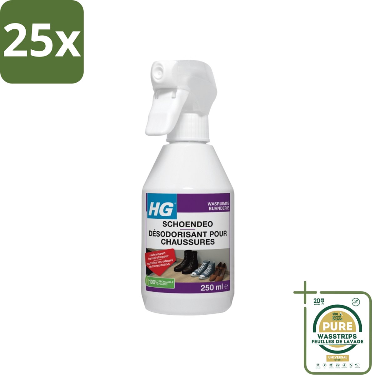 25 x HG Schoendeo 250 ml - Grootverpakking - Schoenen Geur - Transpiratiegeur - Schoendeo - Schoenen Reinigen - Schoenen Fris