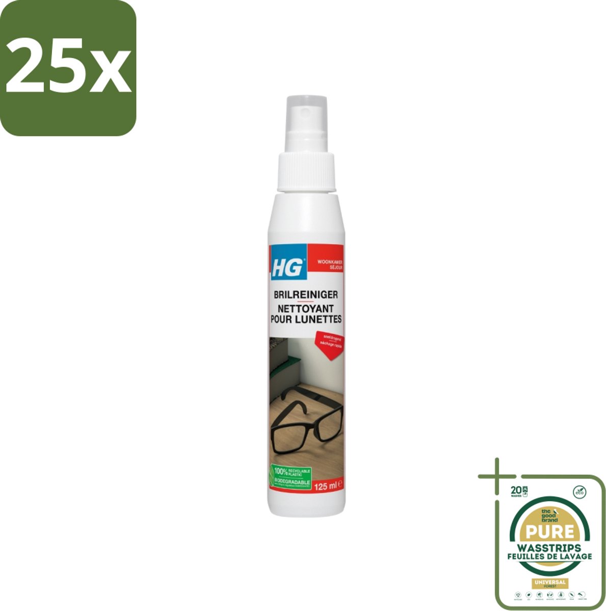 25 x HG Brilreiniger 125 ml - Grootverpakking - Bril Reinigen - Glas Reinigen - Lenzen Reinigen - Brillen Reinigen - Vuil Verwijderen