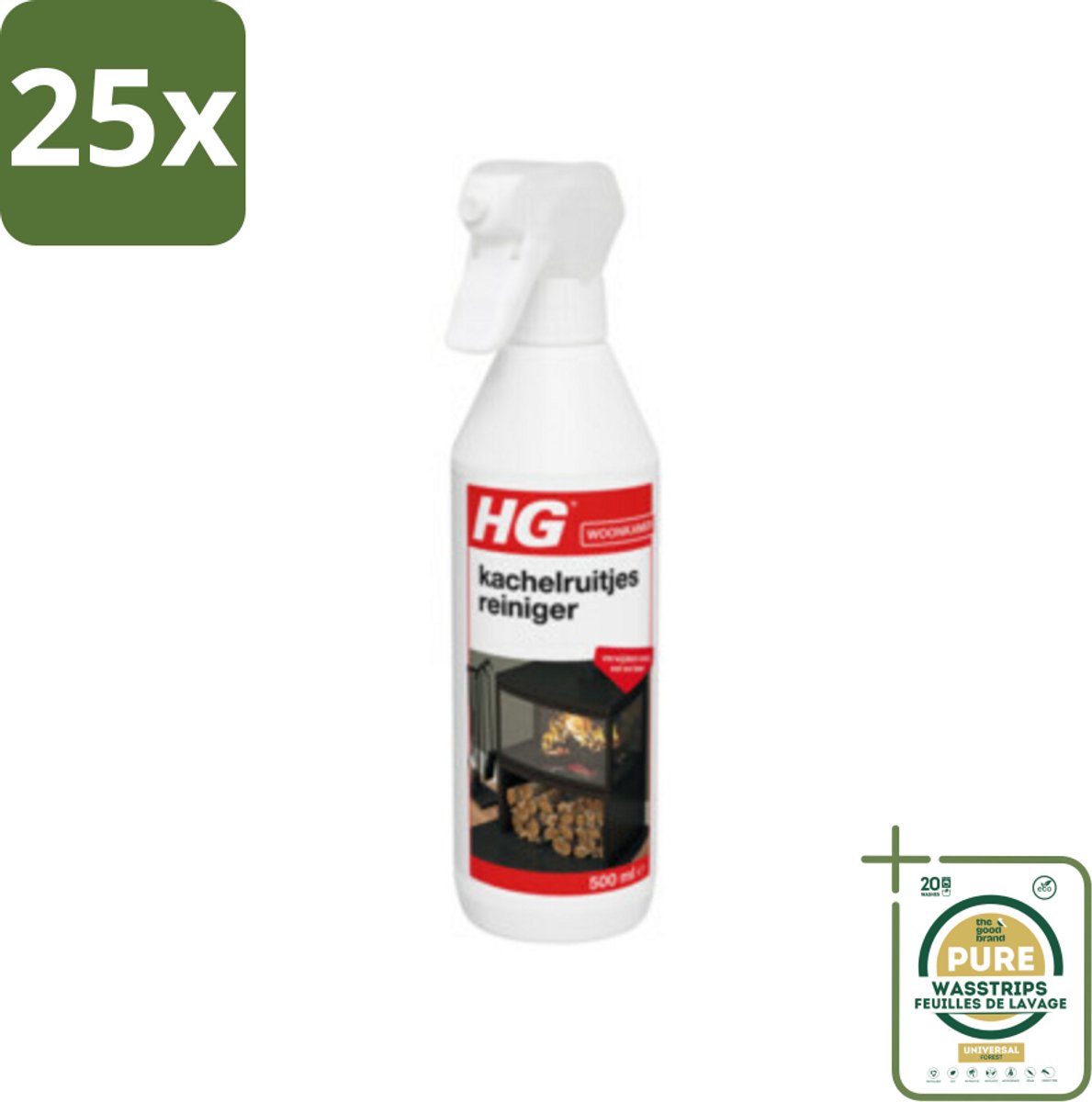 25 x HG Kachelruitjes Reiniger 500 ml - Grootverpakking - Kachelruiten Reinigen - Roet Verwijderen - Haardvenster Reinigen - Baksteen Reinigen - Kachel Reinigen