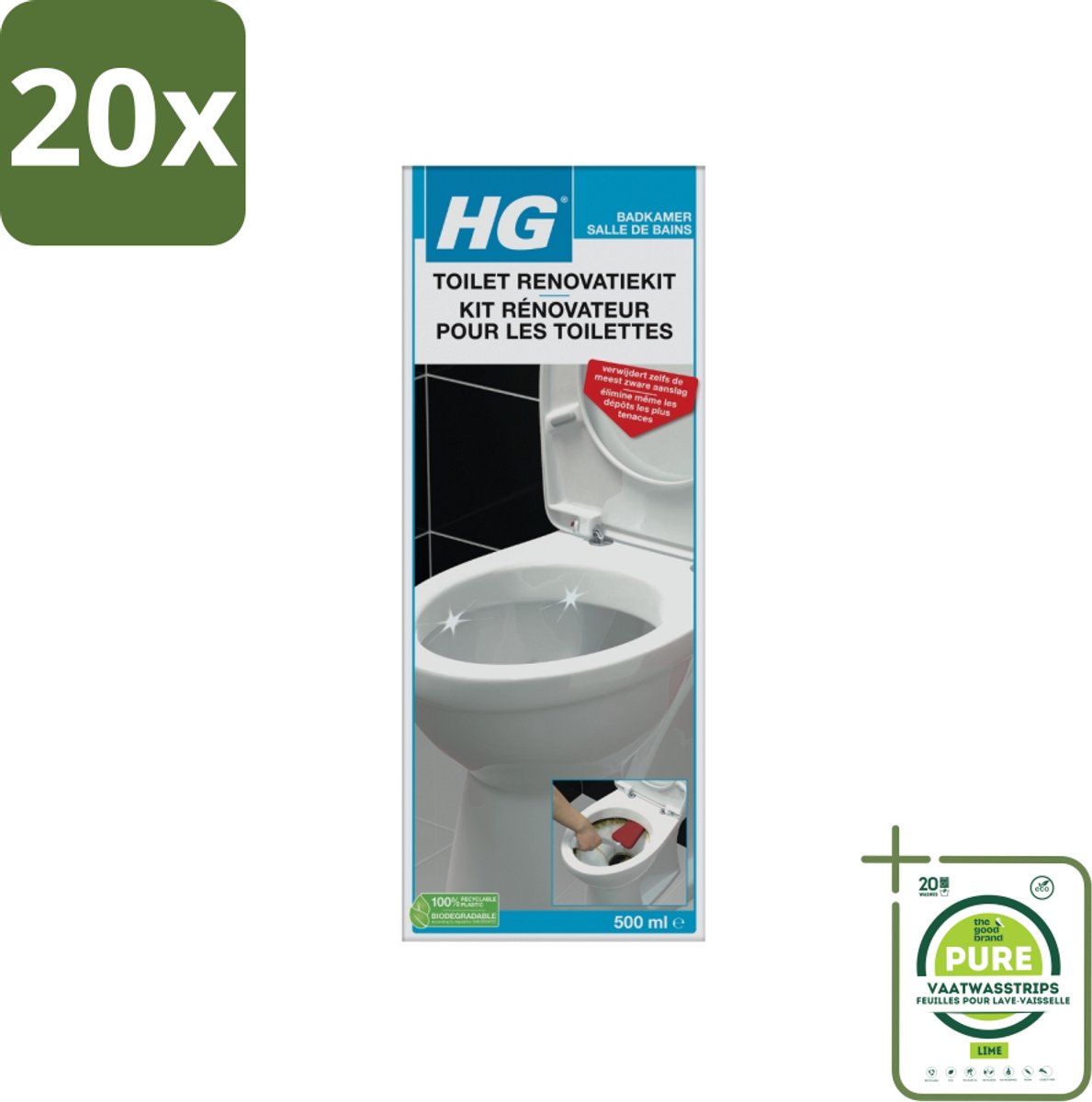 20 x HG Toilet Renovatie KIT 500 ml - Grootverpakking - Toilet Schoonmaken - Toilet Reiniging - Kalk Verwijderen - Urinesteen Verwijderen - Toilet Renovatie