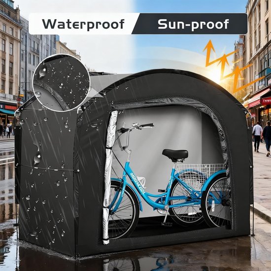 Ruime Fietstent 220 x 150 x 185 cm - Waterdicht, UV-Bescherming en Stofdicht - Ideale Garage Tent voor 1-4 Fietsen Buiten en in de Winter — afbeelding 2