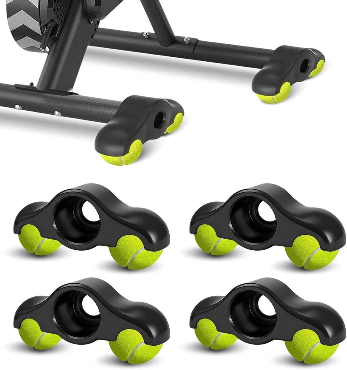 Verstelbare Rocker Plate Voeten voor Fietstrainers - 4 Stuks, Geschikt voor Indoor Cycling, Verbeterde Stabiliteit en Geluidsdemping met Tennisballen