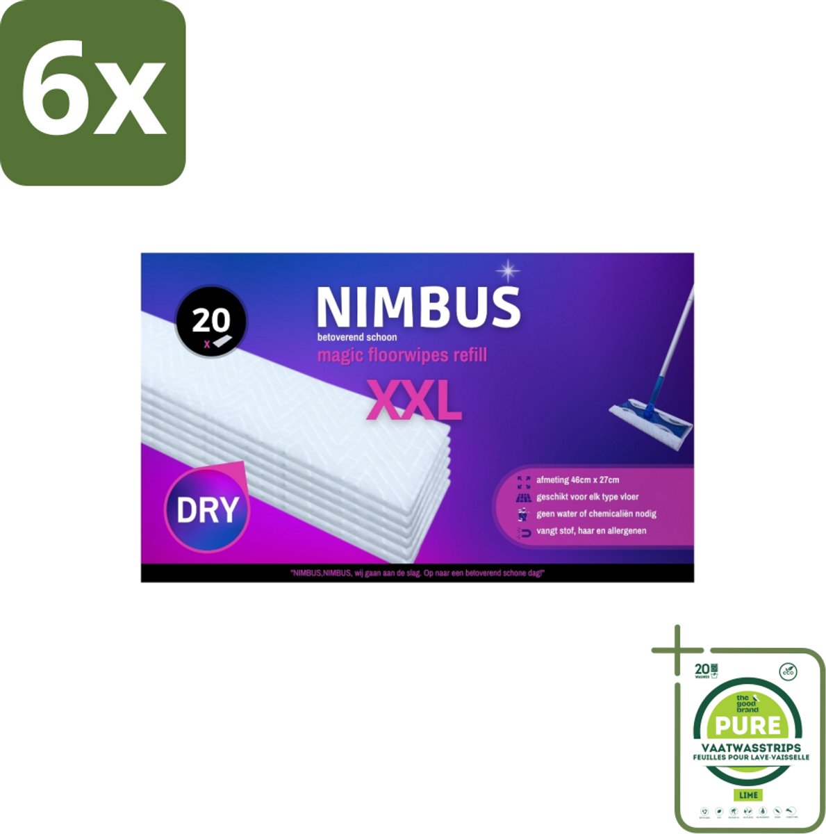 NIMBUS Magic Vloerdoekjes Navulling XXL 20 stuks per verpakking - Voordeelverpakking - 6 stuks - Vloerdoek - Vloerwisser