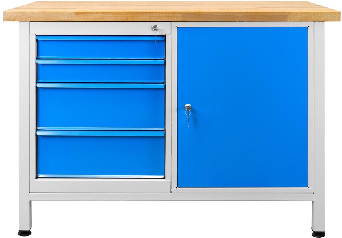 Elzusha - Werkbank met 4 Laden en 1 Deur - 7035/5012 - 1200 x 600 x 840 mm