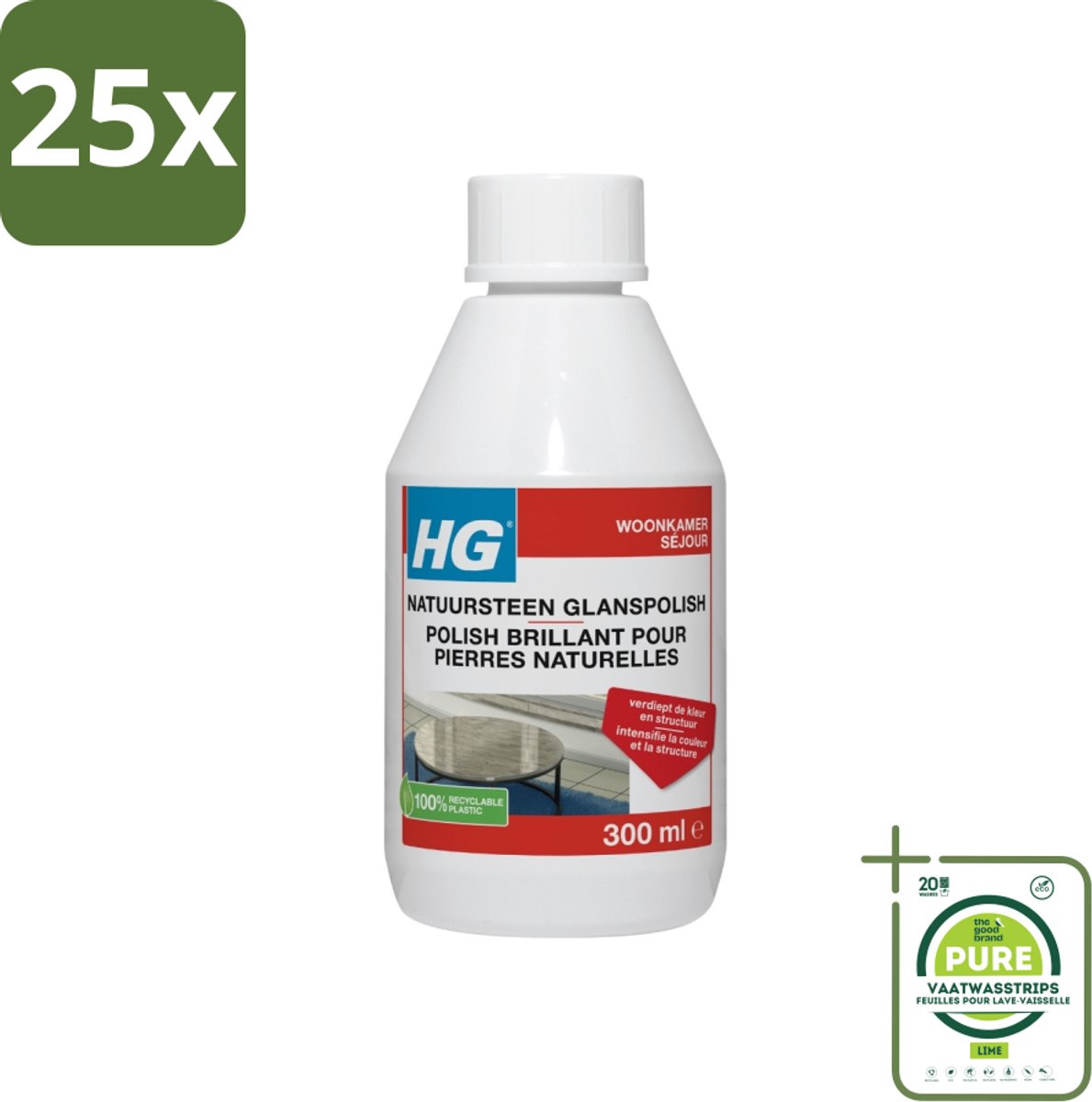 25 x HG Natuursteen Glans Polish 300 ml - Grootverpakking - Natuursteen Glans - Natuursteen Polijsten - Marmer Onderhoud - Travertin Glans - Hardsteen Polijseermiddel
