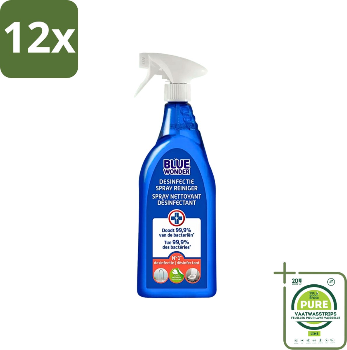 Blue Wonder Desinfectie Reiniger Spray 750 ml - Voordeelverpakking - 12 stuks - Desinfectie spray - Bacterieën verwijderen