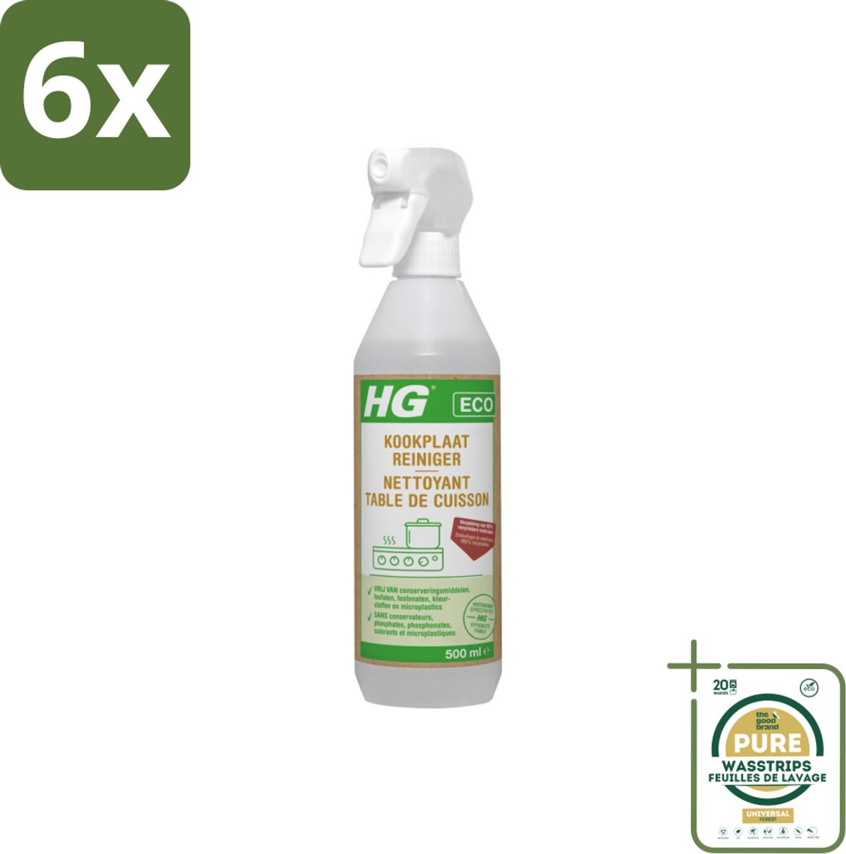HG ECO - Kookplaatreiniger - Verwijdert Gemakkelijk & Snel - Duurzaam & Ecologisch - 500 ml - Voordeelverpakking - 6 stuks - Ecologische schoonmaak - Milieuvriendelijk