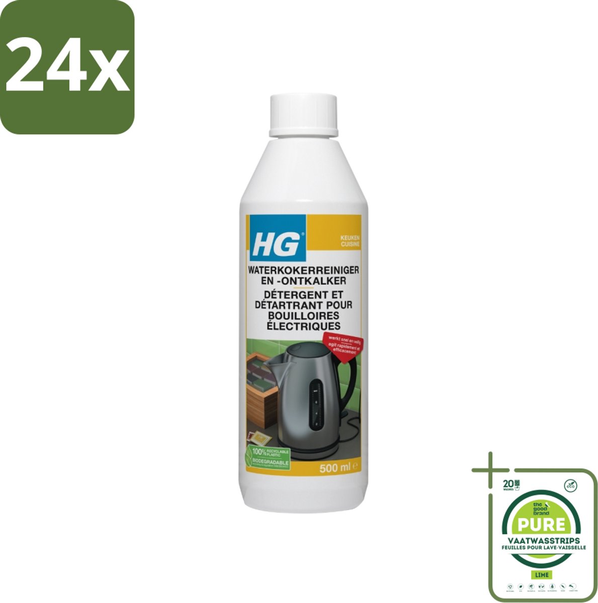 HG Waterkokerreiniger En -ontkalker 500 ml - Voordeelverpakking - 24 stuks - Waterkoker reiniger - Ontkalker waterkoker