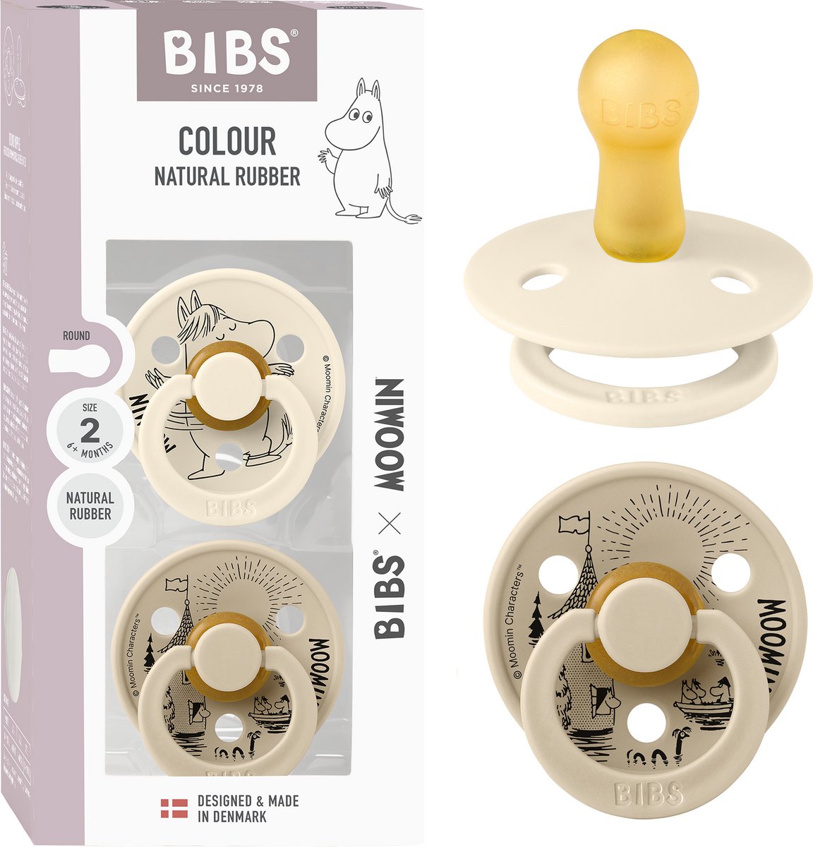 Moomin x BIBS Colour Fopspeen - 6-18 mnd - 2-pack - Rond - Ivory/Vanilla