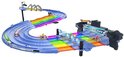 Hot Wheels Mario Kart Regenboog Raceset met meerdere Mario Kart voertuigen op de bochtige regenboogbaan.
