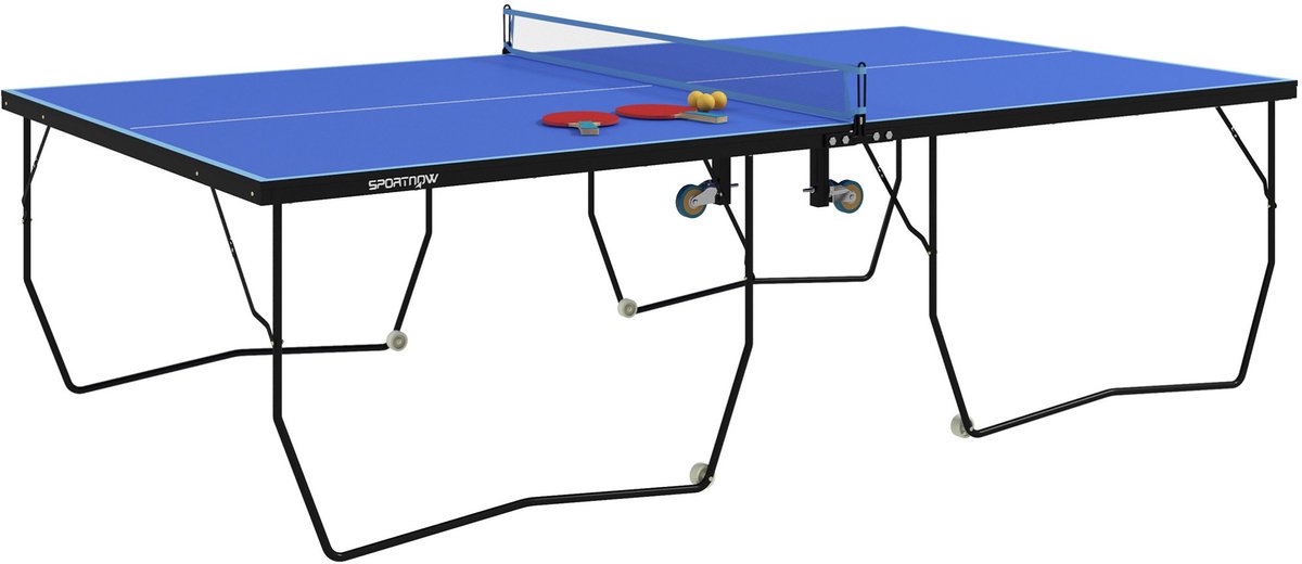 REDOM - Tafeltennistafel - Inklapbaar ontwerp - Met net, 8 wielen en 2 batjes en 3 ballen - Multifunctioneel - Tafeltennis en multifunctioneel gebruik - MDF en staal - Blauw - 274 x 152,5 x 76 cm