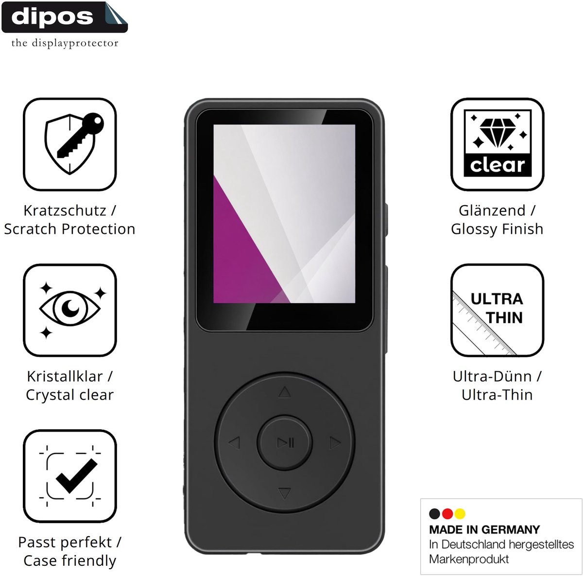 dipos – 4x Beschermfolie geschikt voor Aroeally MP3-01F | Krasbestendige & heldere Screenprotector Ultra-Thin