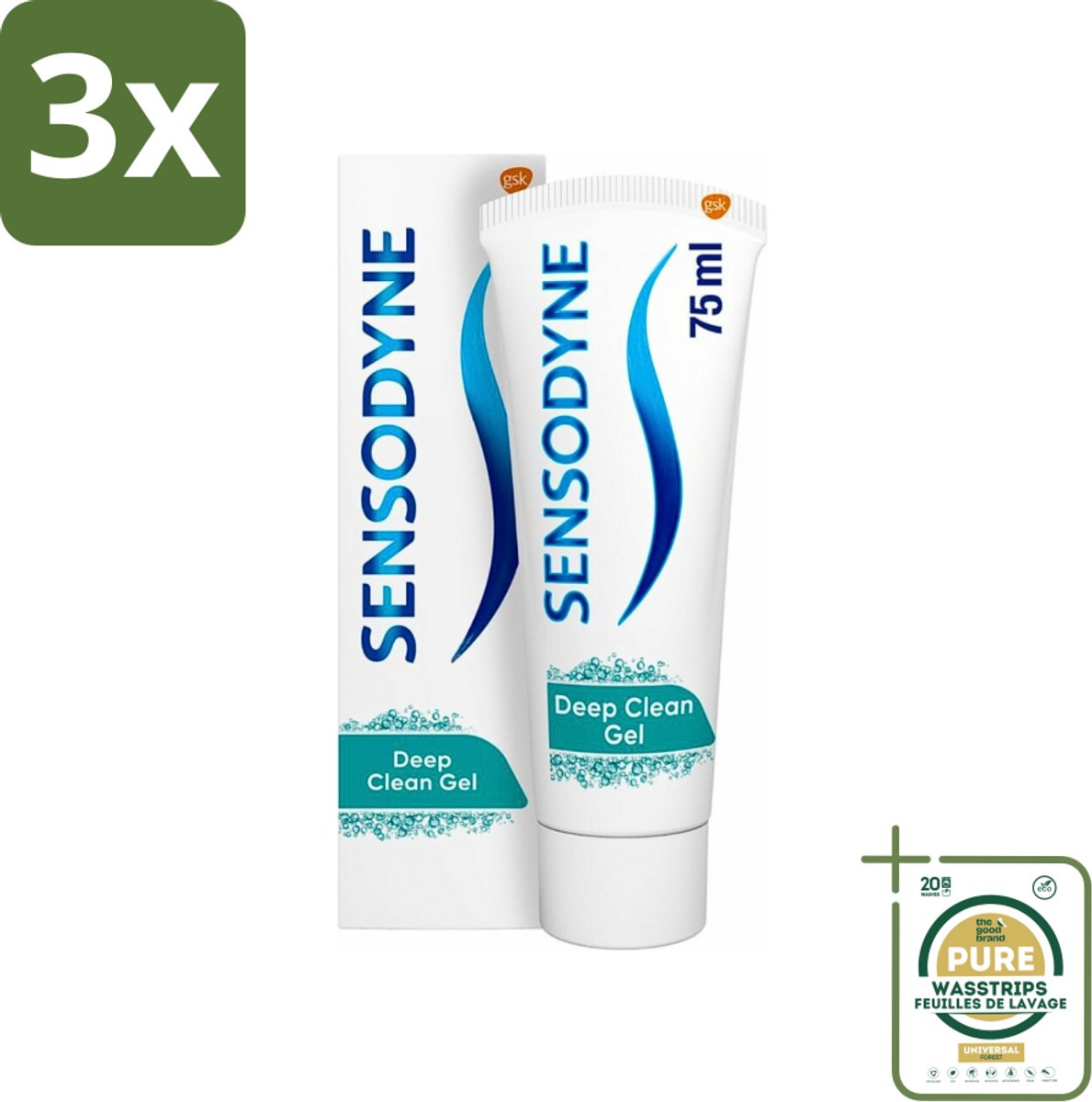 3 x Sensodyne - Tandpasta - Deep Clean - Voor Frisse Adem - 75 ml - Grootverpakking - Gevoelige Tanden - Diepe Reiniging - Frisse Adem - Tandpasta - Fluoride