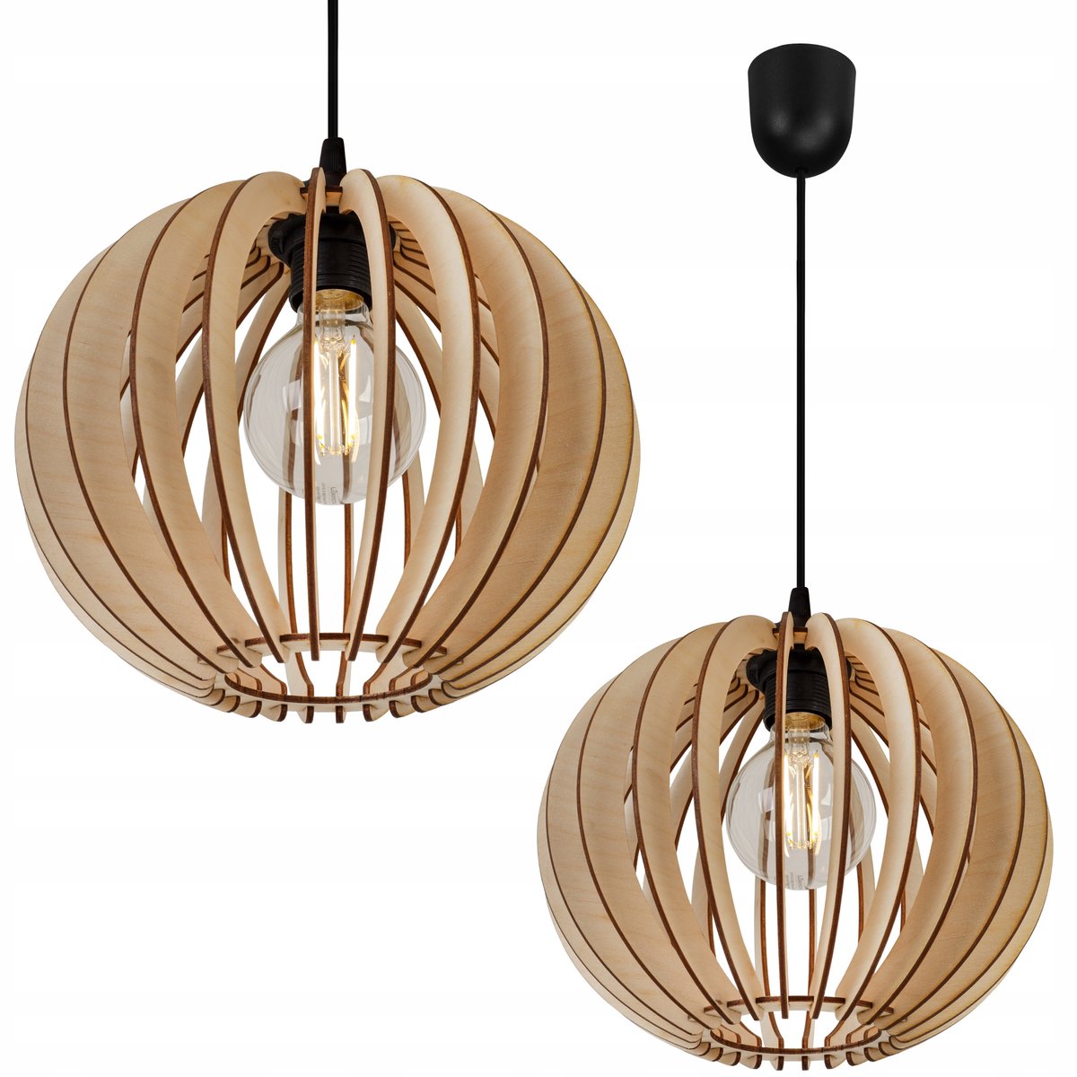Merkloze Houten Hanglamp Boho Stijl, Zwart/Hout, E27