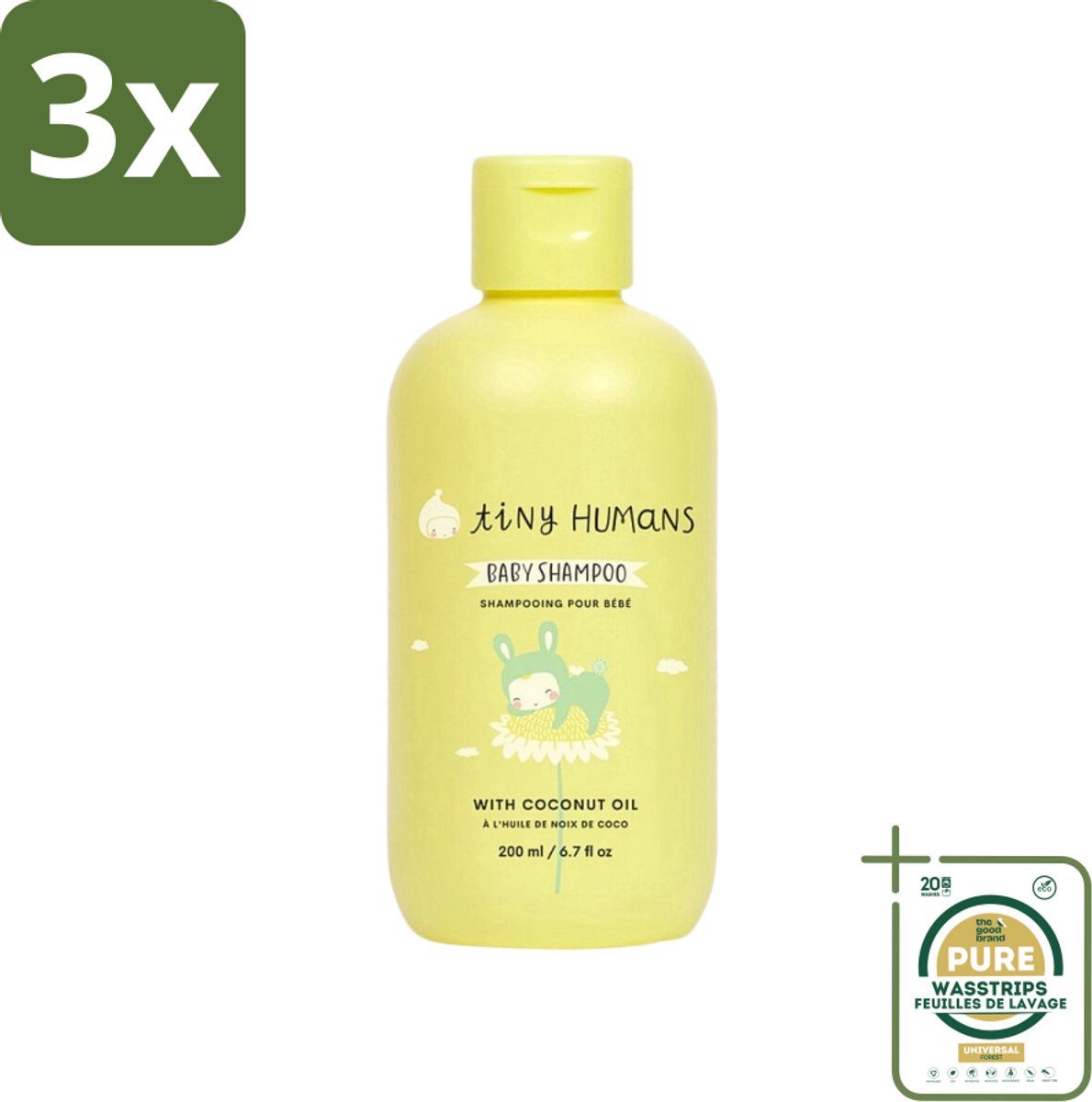 3 x Tiny Humans - Baby Shampoo - Extra Zacht & Natuurlijk - Voor Dagelijks Gebruik - 200 ml - Grootverpakking - Baby Shampoo - Baby Haar Reinigen - Natuurlijke Baby Shampoo - Mild Baby Shampoo - Babyhuid Verzorging