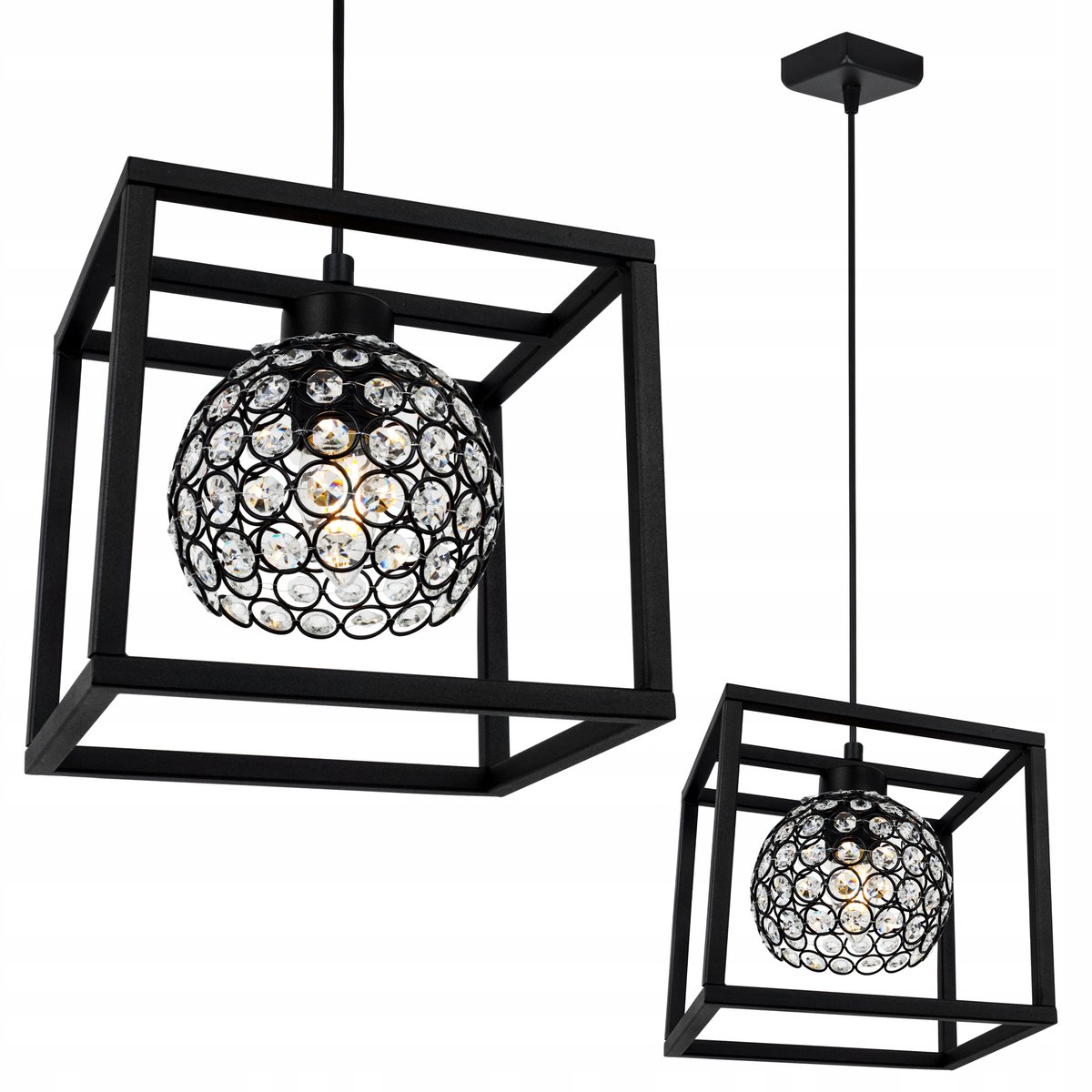 Merkloze Hanglamp met Glazen Kooi - Zwart, Elegant