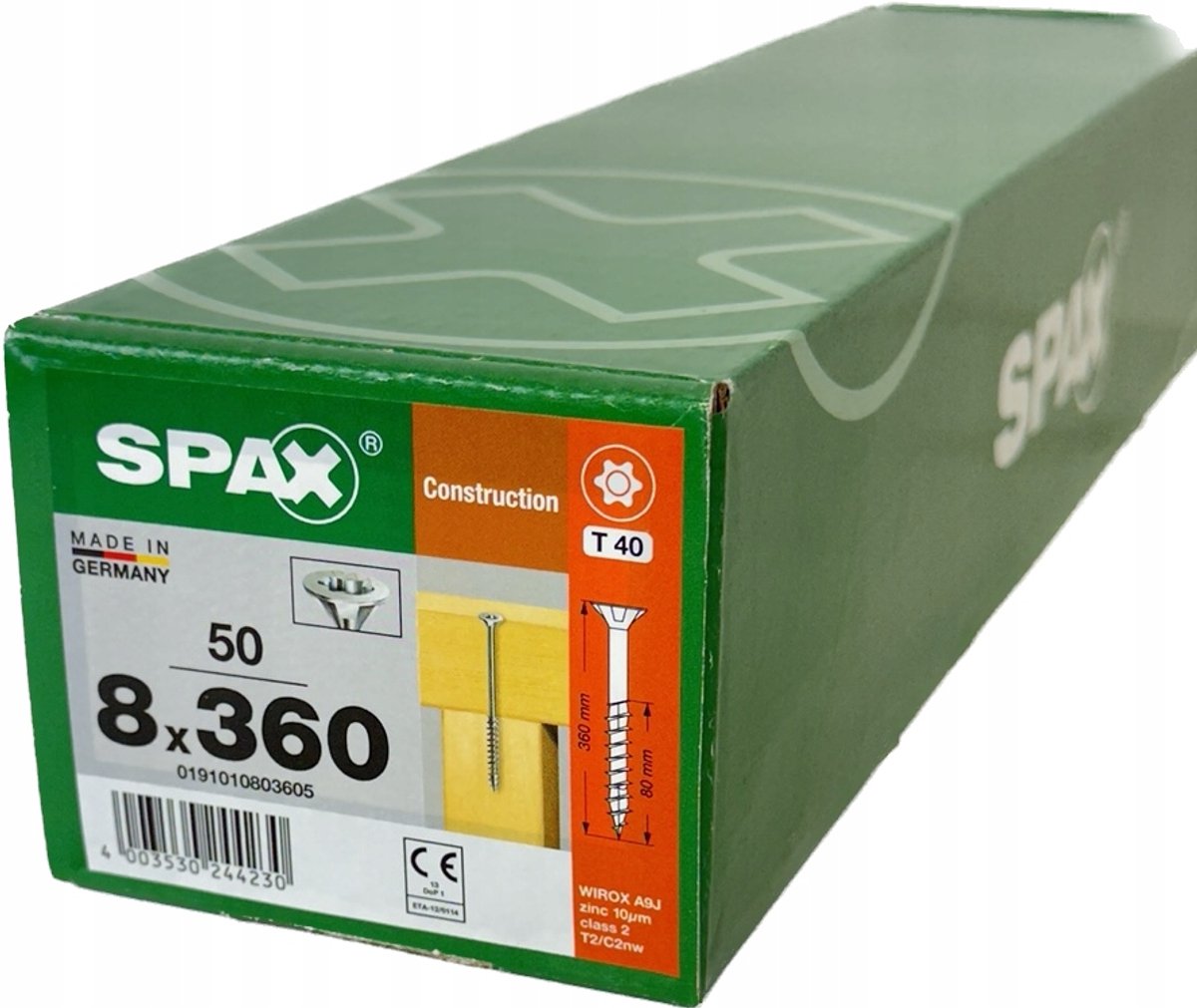 SPAX Universele Houtschroeven 8x360mm WIROX T-40 Kegel 50st