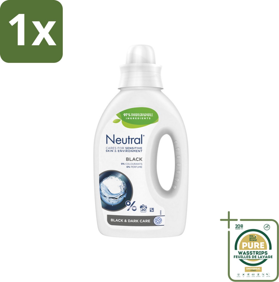 1 x Neutral Vloeibaar Wasmiddel Zwart 20 Wasbeurten 1 liter- Donker Was - Zwart Was - Parfumvrij Wasmiddel - Gevoelige Huid - Hypoallergeen Wasmiddel