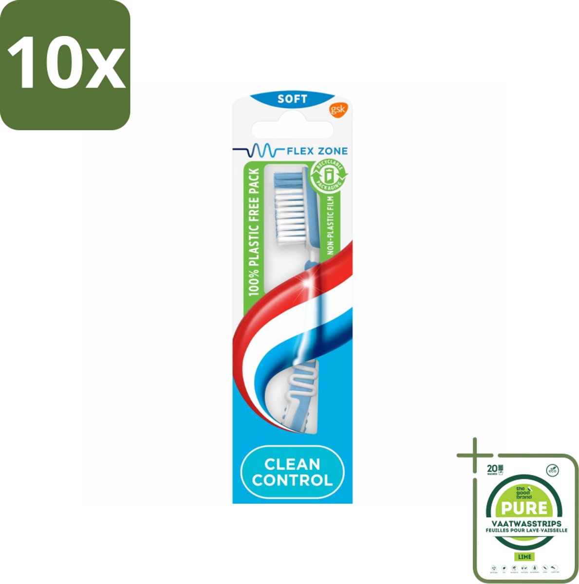 10 x Aquafresh Tandenborstel Clean Control Soft - Grootverpakking - Tandenborstel - Tandenborstel Soft - Tandenborstel Voor Tandvlees - Tandenborstel Voor Kinderen - Tandenborstel Met Flexibele Zone
