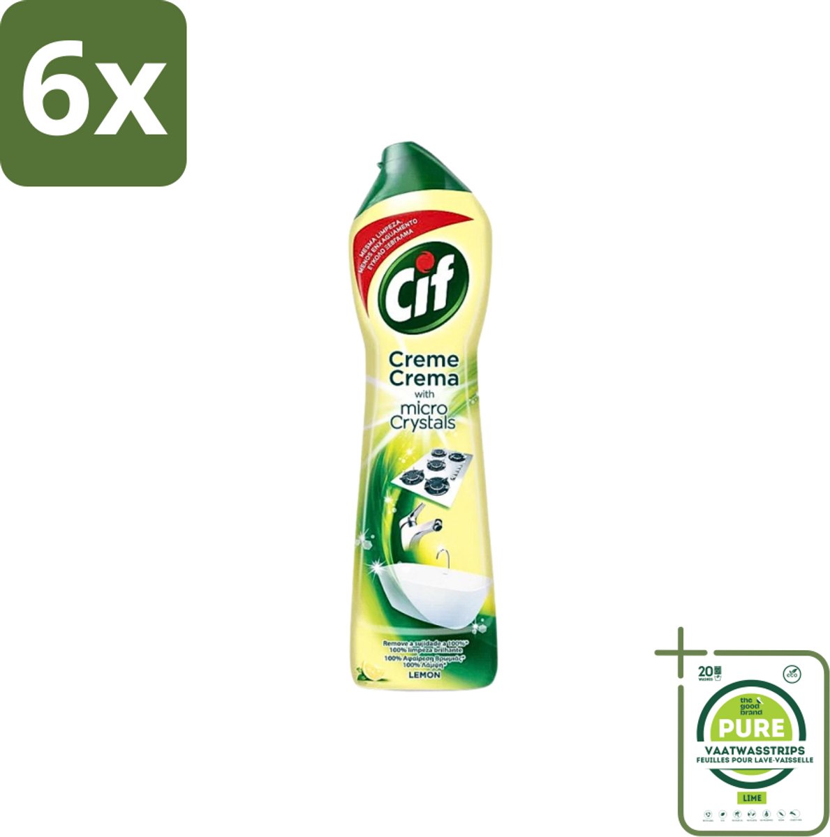 Cif - Badkamer & Keuken - Schuurmiddel - Cream Lemon - 500 ml - Voordeelverpakking - 6 stuks - Schoonmaakmiddel - Schuurmiddel