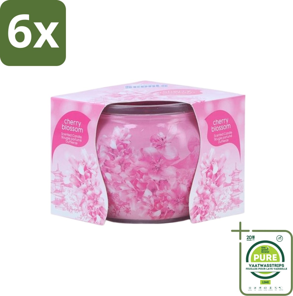 At Home - Scents - Geurkaars - Cherry Blossom - 70 g - Voordeelverpakking - 6 stuks - Geurkaars cherry blossom - Kersenbloesem geur