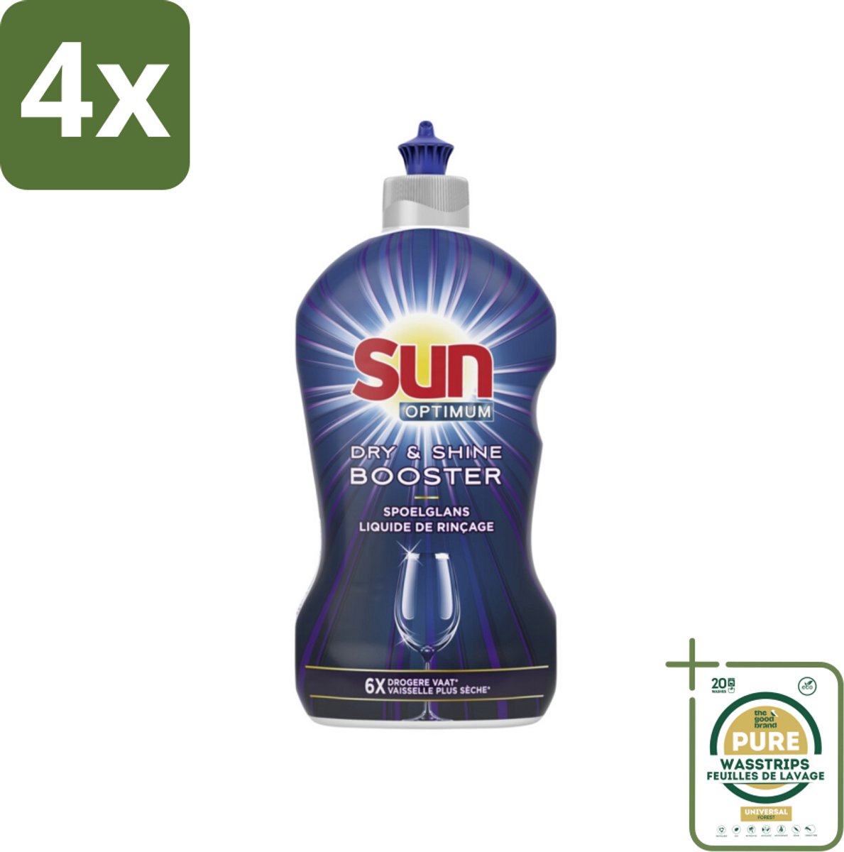 Sun - Shine & Dry Booster - Spoelglans - 450 ml - Voordeelverpakking - 4 stuks - Droogtijd - Glanzend vaat