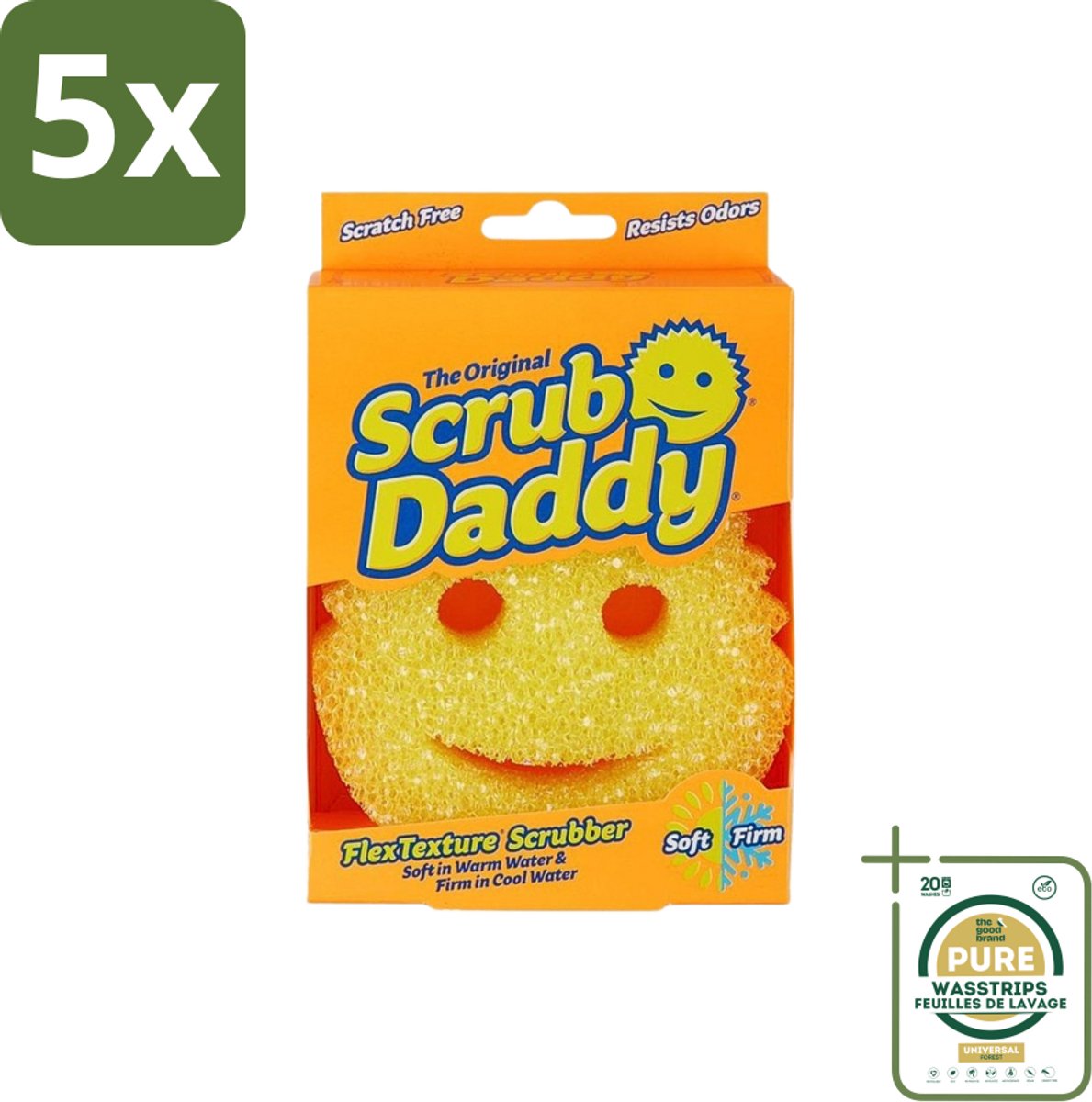 5 x Scrub Daddy - Spons - Veranderende Textuur - 1 Spons - Grootverpakking - Schoonmaak - Spons - Veranderende Textuur - Schrobben - Afwassen