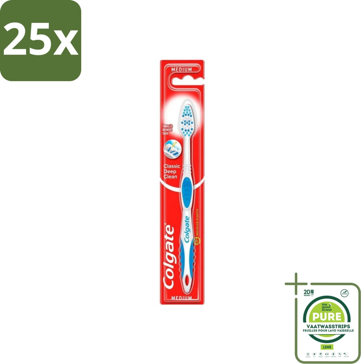 25 x Colgate - Tandenborstel - Classic Deep Clean Medium - 1 Tandenborstel - Grootverpakking - Tandenborstel - Mondhygiëne - Tandenborstel Reiniging - Tandplak Verwijderen - Etensresten Verwijderen