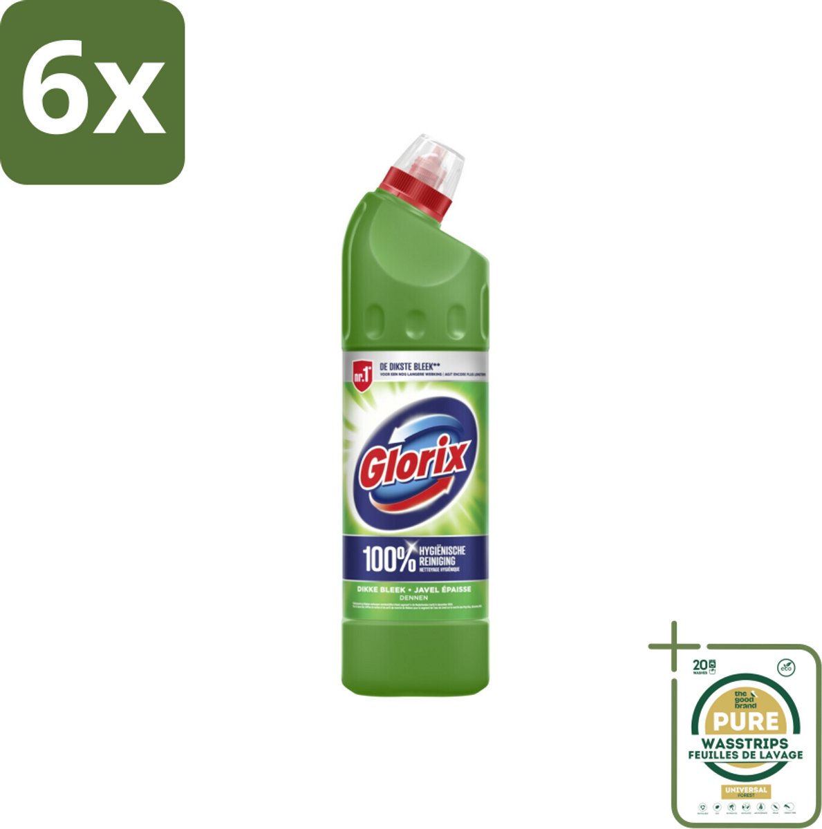 Glorix - Bleek - Dennen - Bescherming tegen Kalkaanslag - 750 ml - Voordeelverpakking - 6 stuks - Hygiëne - Frisse geur