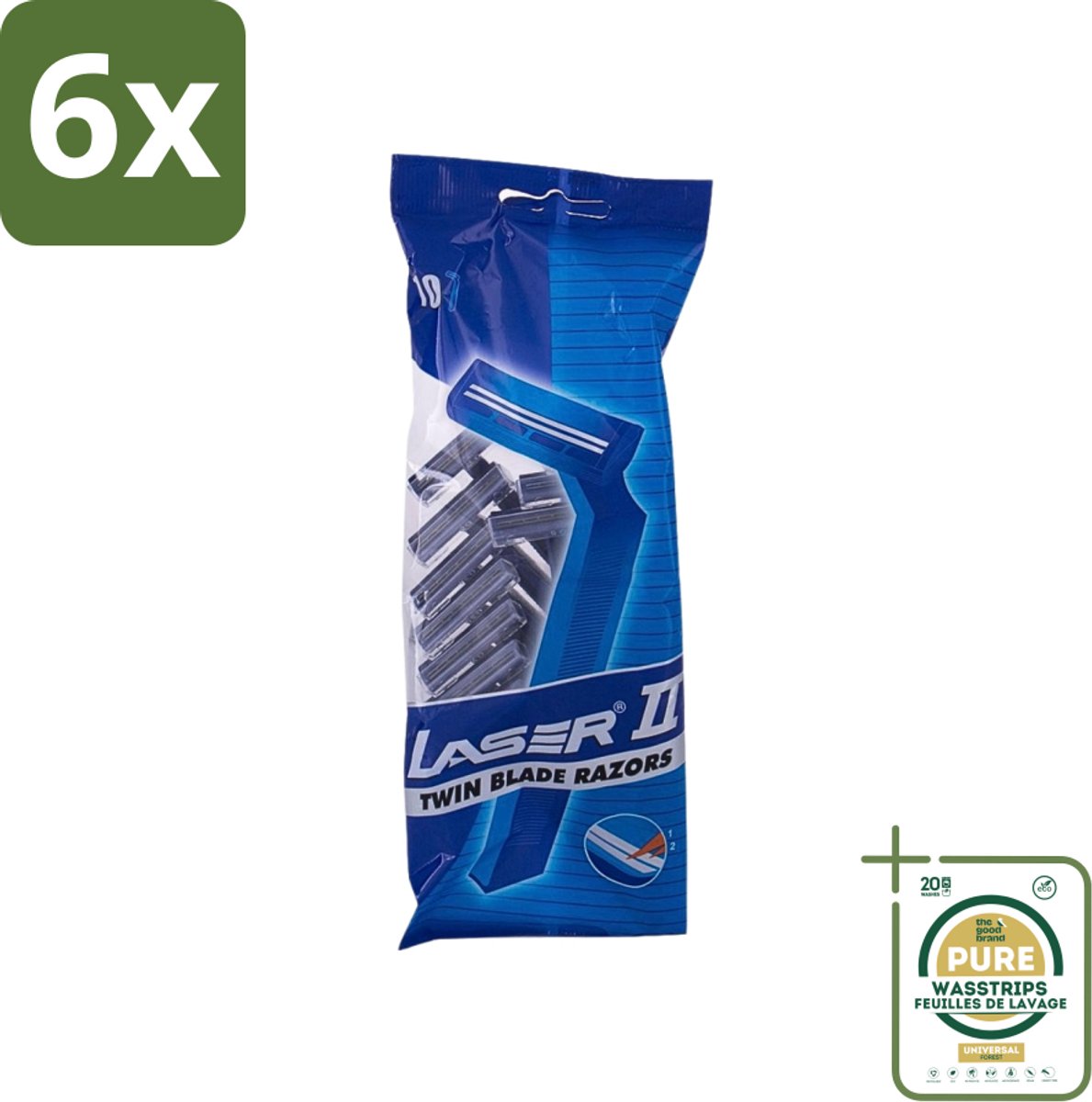 Laser 2 - Ready Razor - Wegwerp - Voor Mannen - 10 Mesjes - Voordeelverpakking - 6 stuks - Laser scheermesjes - 2-bladige scheermesjes