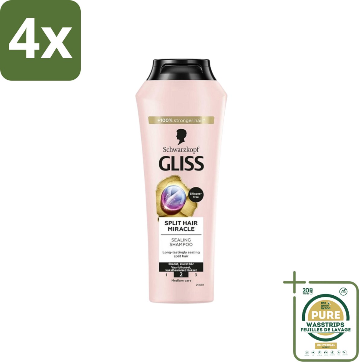 Gliss-Kur - Shampoo - Split Hair Miracle - Herstelt Gespleten Haarpunten - 400 ml - Voordeelverpakking - 4 stuks - Haar versterken - Hydrolyzed keratine