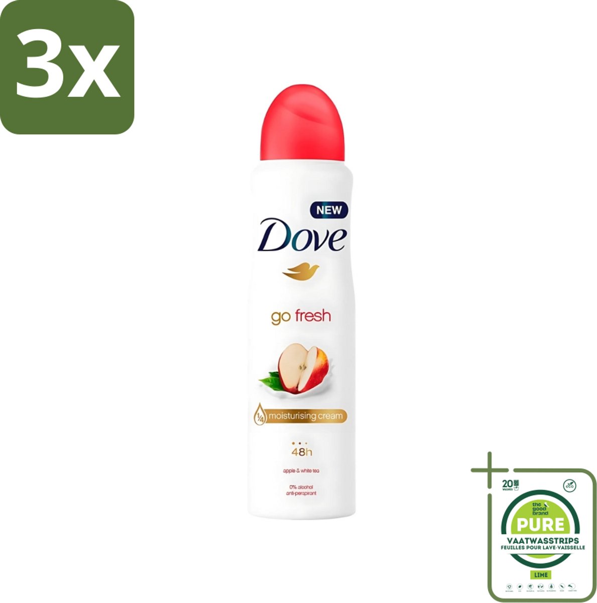3 x Dove - Deodorant - Go Fresh Apple & White Tea - Verfrissend en fruitig - 250 ml - Grootverpakking - Dove Go Fresh Apple & White Tea - Deodorant Spray - Fris Geur - Zweet En Geur Bescherming - Alcoholvrije Deodorant