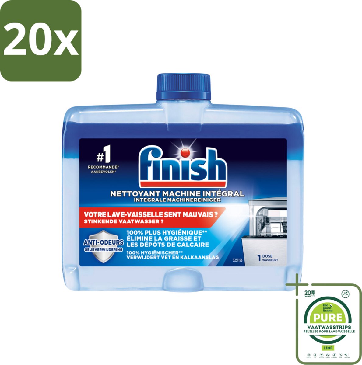 20 x Finish Integrale Machinereiniger Regular 250 ml - Grootverpakking - Vaatwasmachine Reinigen - Vet Verwijderen - Kalk Verwijderen - Geur Verwijderen - Vaatwasmachine Onderhoud