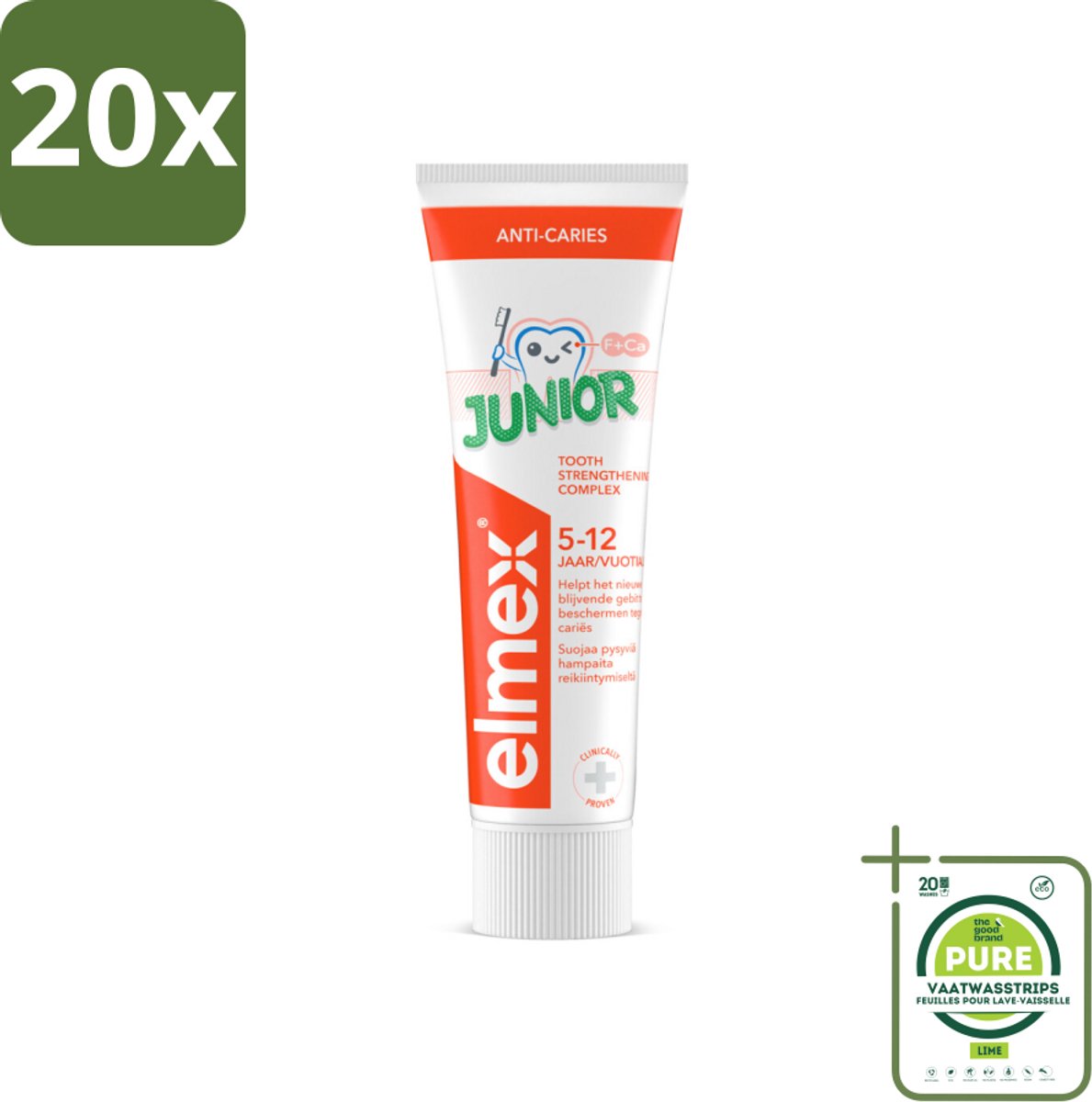 20 x Elmex Gel-Tandpasta Junior (5-12 Jaar) 75 ml - Grootverpakking - Tandpasta Voor Kinderen - Gaatjesbescherming - Aminfluoride - Tandpasta Gel - Kindertandpasta