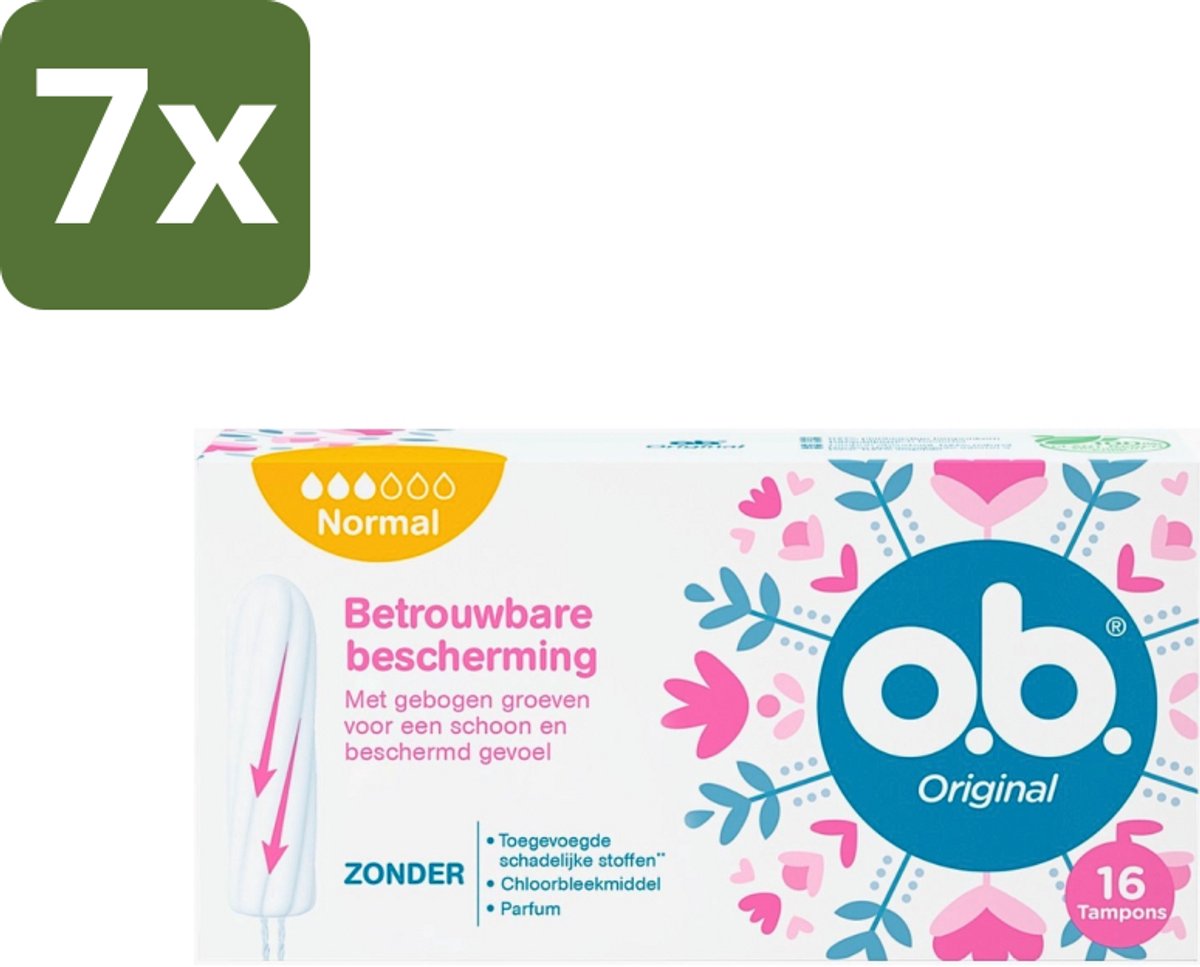 7 x o.b. Tampons - Original Normal - Voor Comfort en Betrouwbare Bescherming - 16 Tampons - Tampons - Menstruatiebescherming - Plantaardige Tampons - Betrouwbare Bescherming - Comfortabel