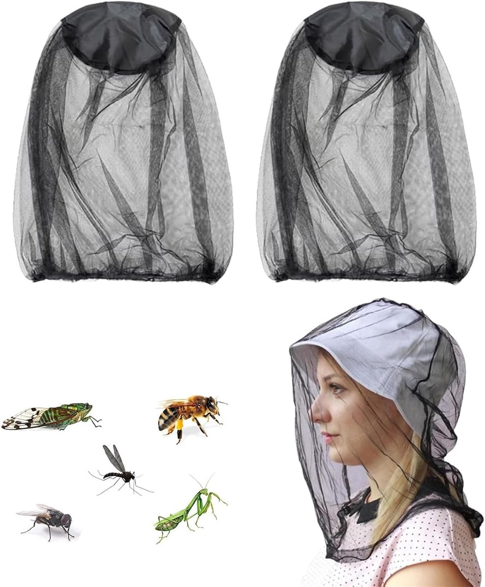 Insectenwerend Mosquito Net, 2 Pack, Extra Grote Bescherming tegen Vliegen en Insecten voor Kamperen, Wandelen, Tuinieren en Safari, Ideaal voor Buitenactiviteiten