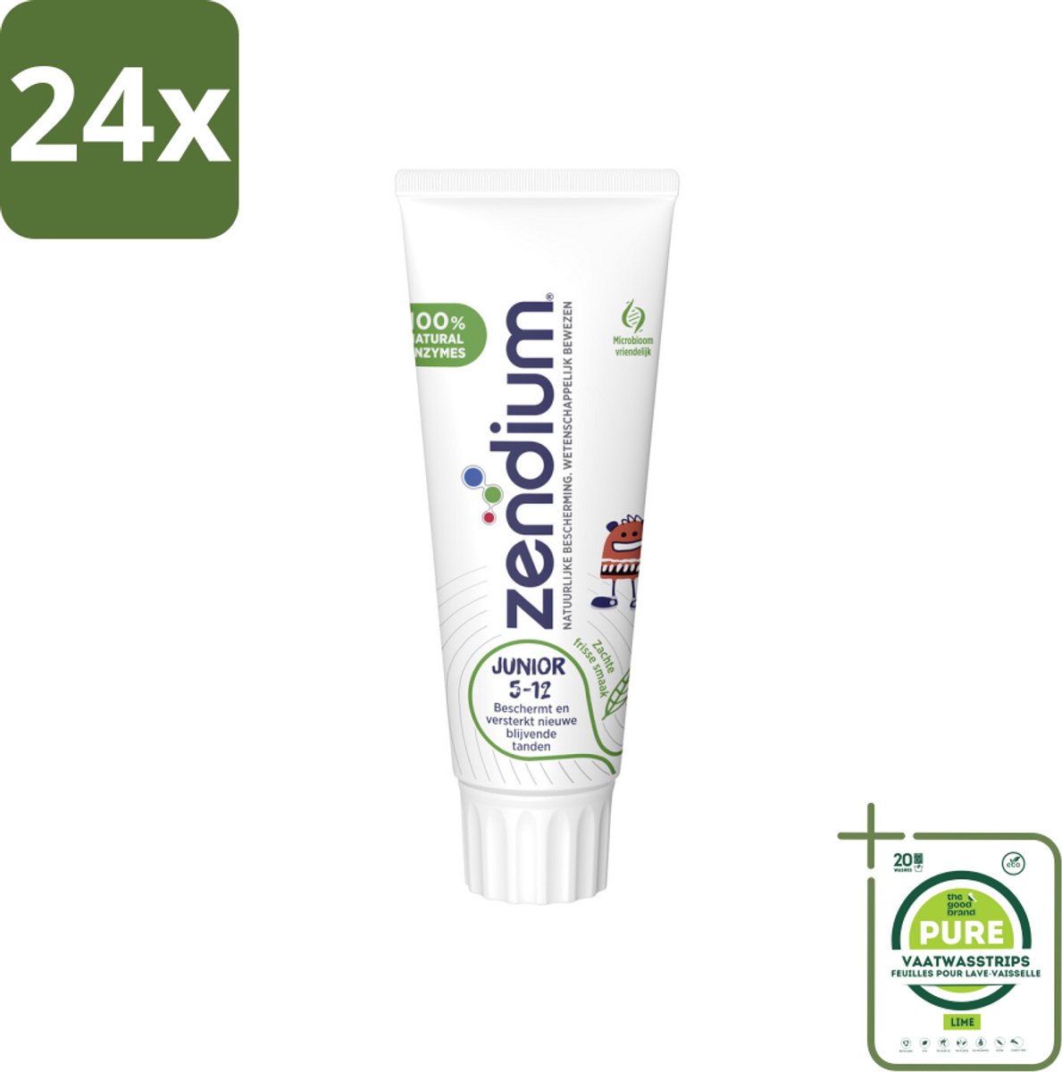 Zendium Tandpasta Junior 75 ml - Voordeelverpakking - 24 stuks - Tandpasta voor kinderen - Melktanden beschermen