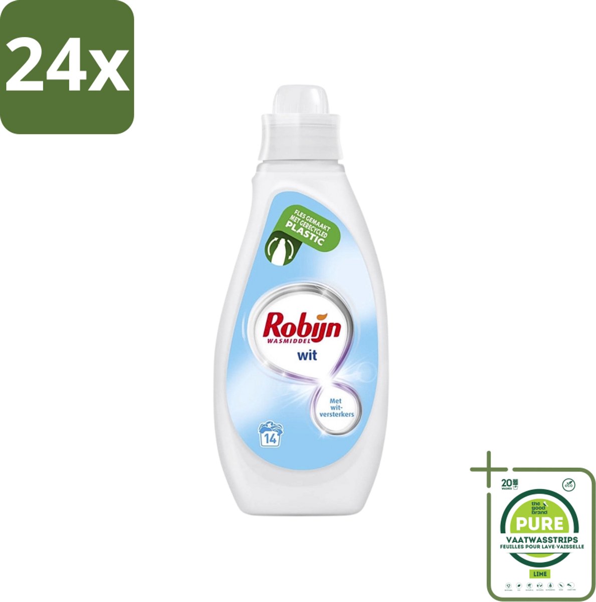 Robijn - Wit - Vloeibaar Wasmiddel - Met Witversterkers - 14 Wasbeurten - 700 ml - Voordeelverpakking - 24 stuks - Wit wasmiddel - Stralend Wit