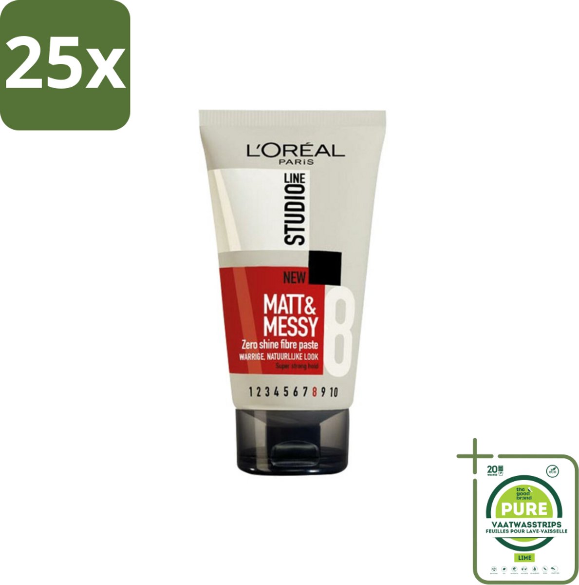 25 x L'Oréal Studio Line Matt & Messy Zero Shine Fibre Paste 150 ml - Grootverpakking - Matte Haar - Nonchalant Haar - Ruige Haar - Stijlvol Haar - Sterk Haar
