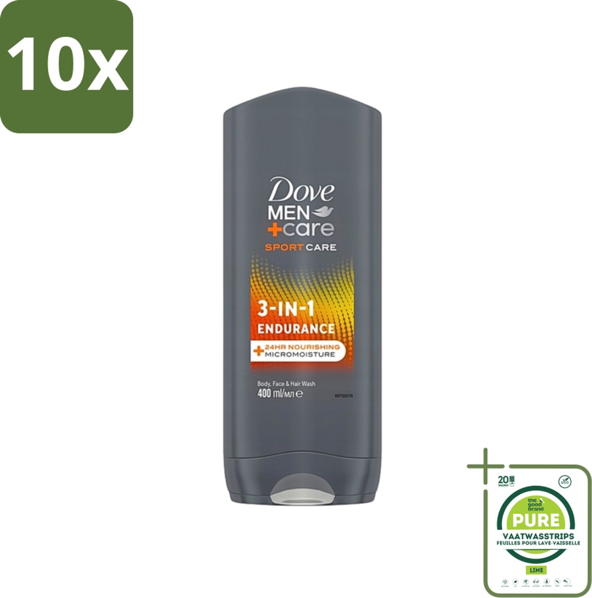 10 x Dove - Shower Gel - 3-in-1 - Men Care Sport Care Endurance - Verfrissend en energiek - 250 ml - Grootverpakking - Douchegel Sport - Douchegel Mannen - Douchegel Voor Sporters - Douchegel 3-in-1 - Douchegel Voor Lichaam